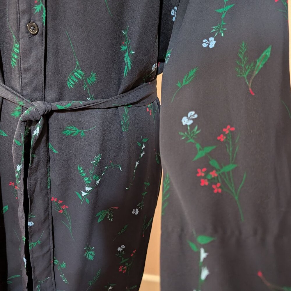 ⭐Banana Republic Blue Botanical Chiffon Shirt Dress Tie Belt Jabot Ruffle Size 6 - Picture 5 of 10